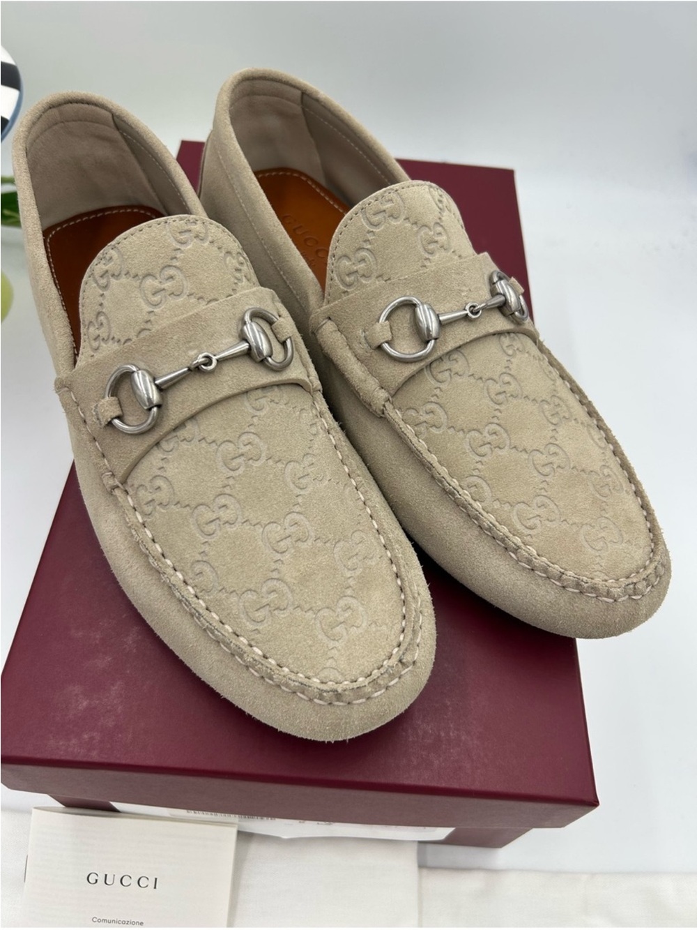 SOLD !!!!!! Men’s Gucci GG embossed oatmeal suede   loafers size 10 fits 10.5 US - Picture 2 of 10